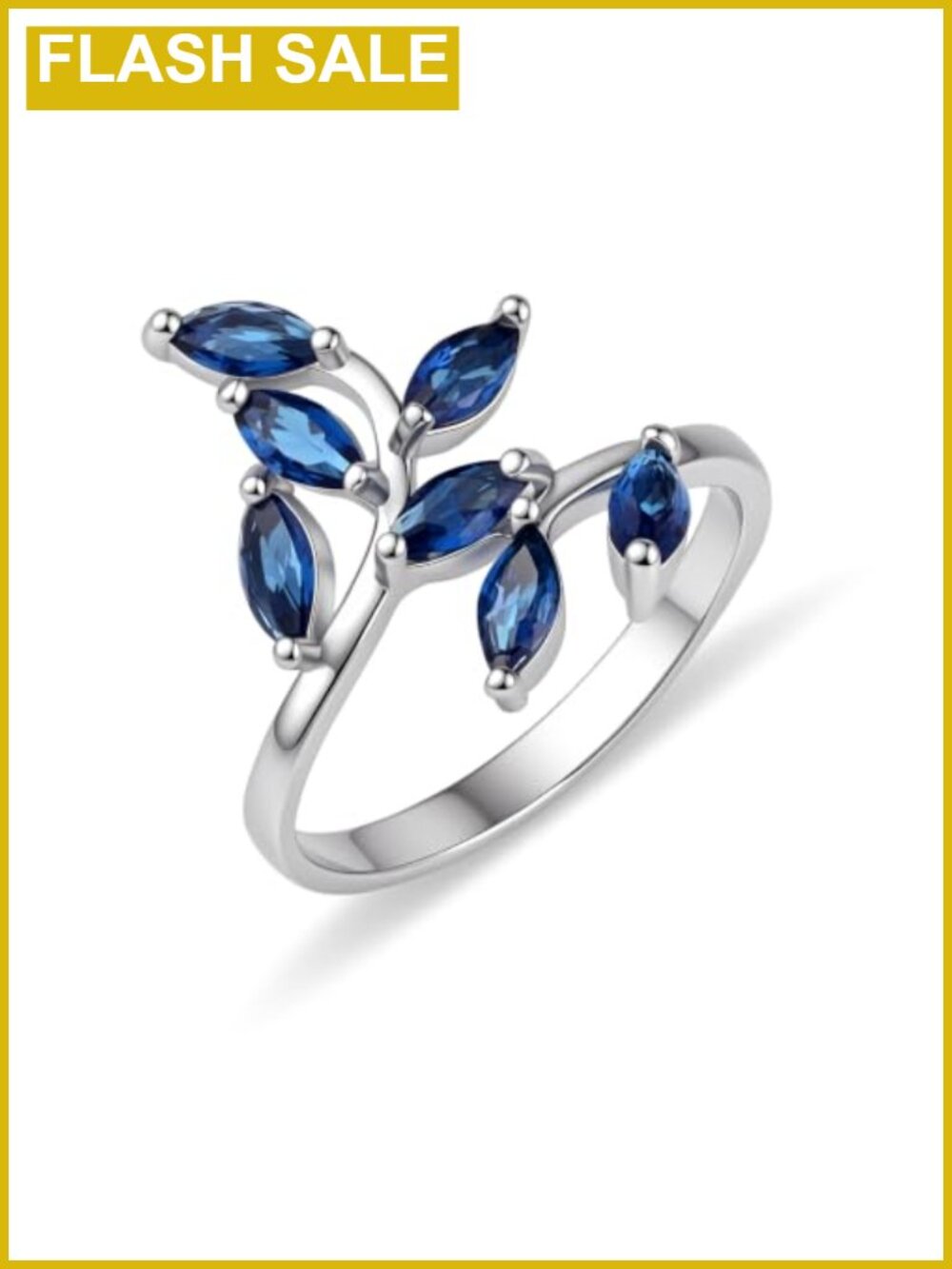 Silver Leaf Sapphire Statement Ring Marquise Cut Prong Set